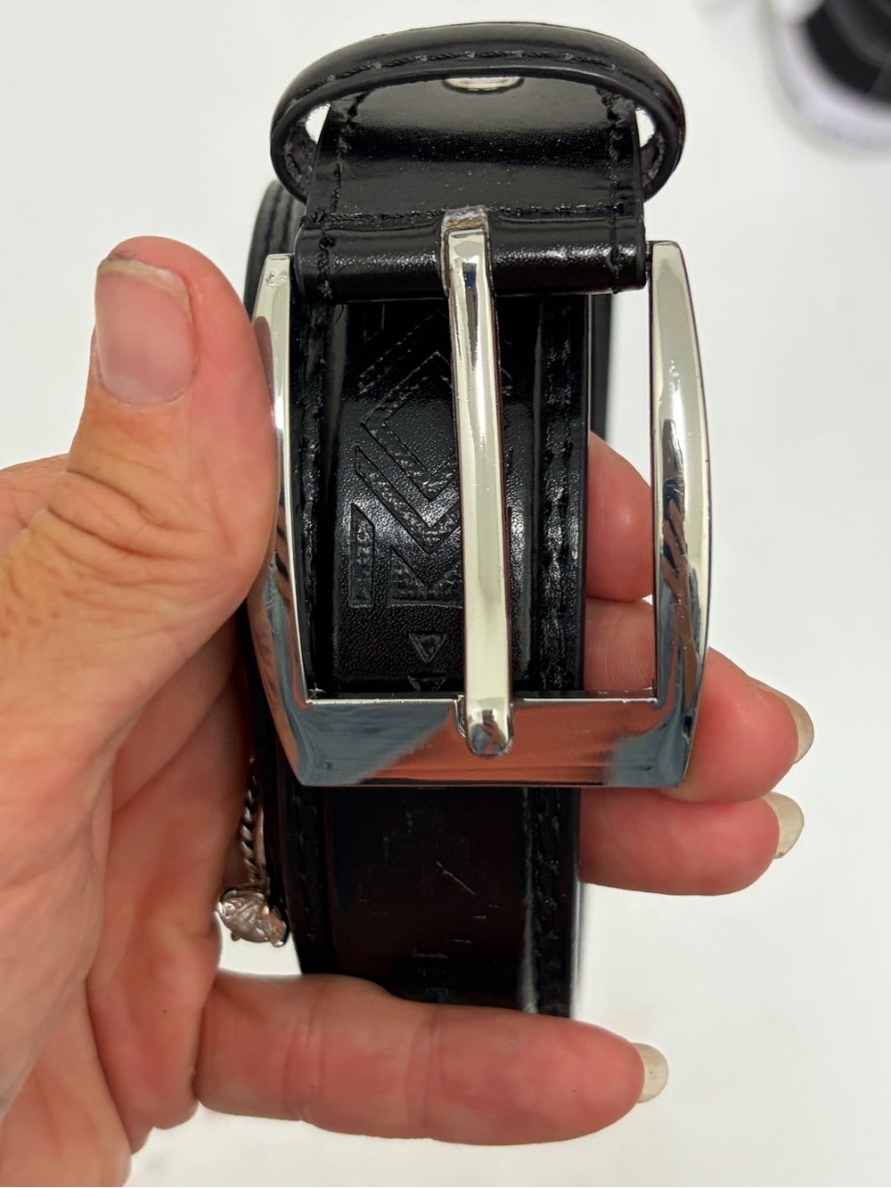 Men's Black Leather Belt with Polished Silver Buckle